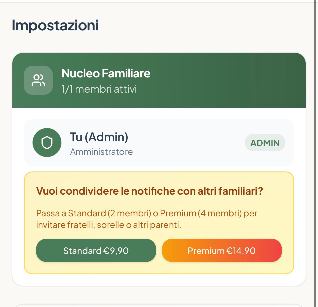 Impostazioni nucleo familiare